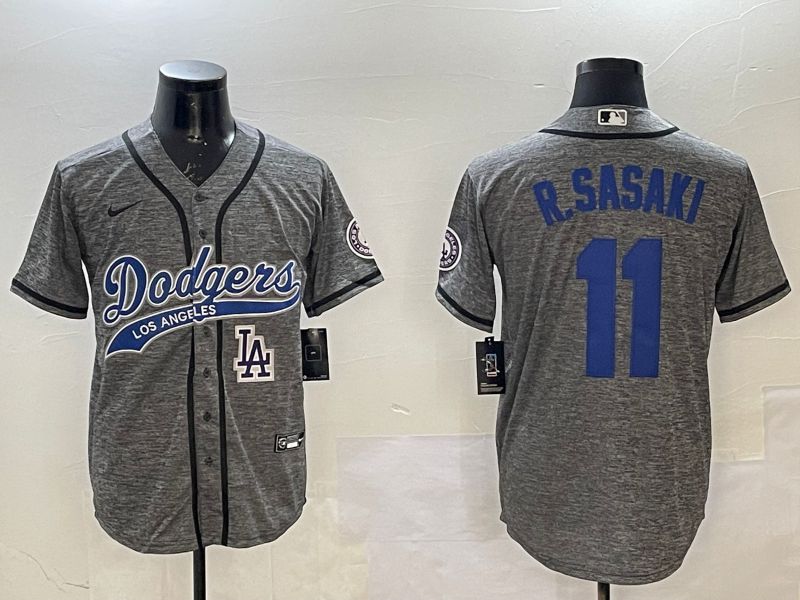 Men Los Angeles Dodgers #11 R.Sasaki Grey Joint Name 2025 Nike MLB Jersey style 6->los angeles dodgers->MLB Jersey